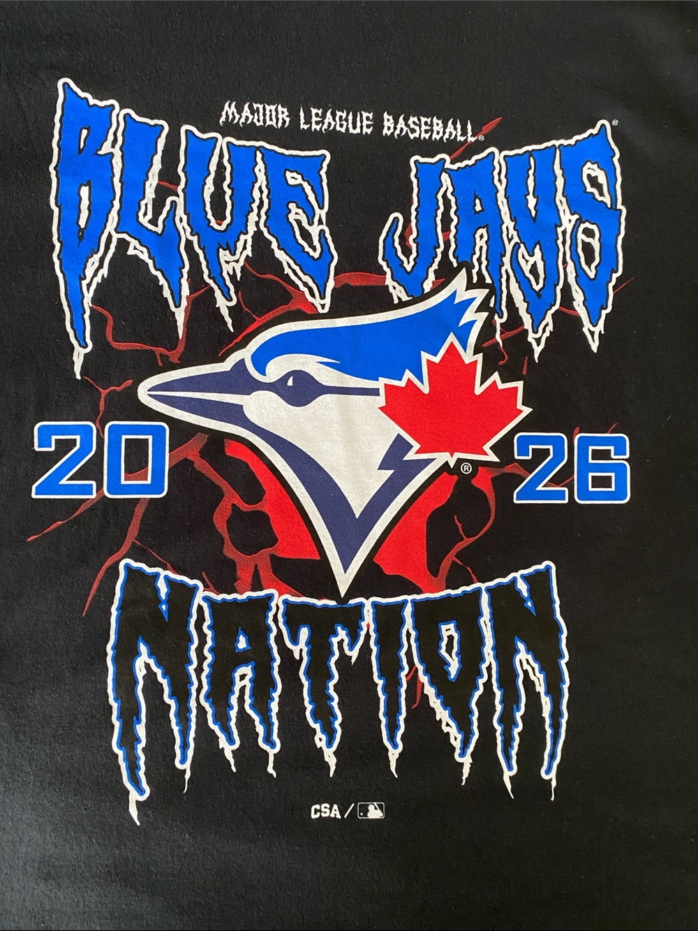 MLB Blue Jays Black Graphic Tee with Red & Blue Logo NWT size M - Picture 2 of 6